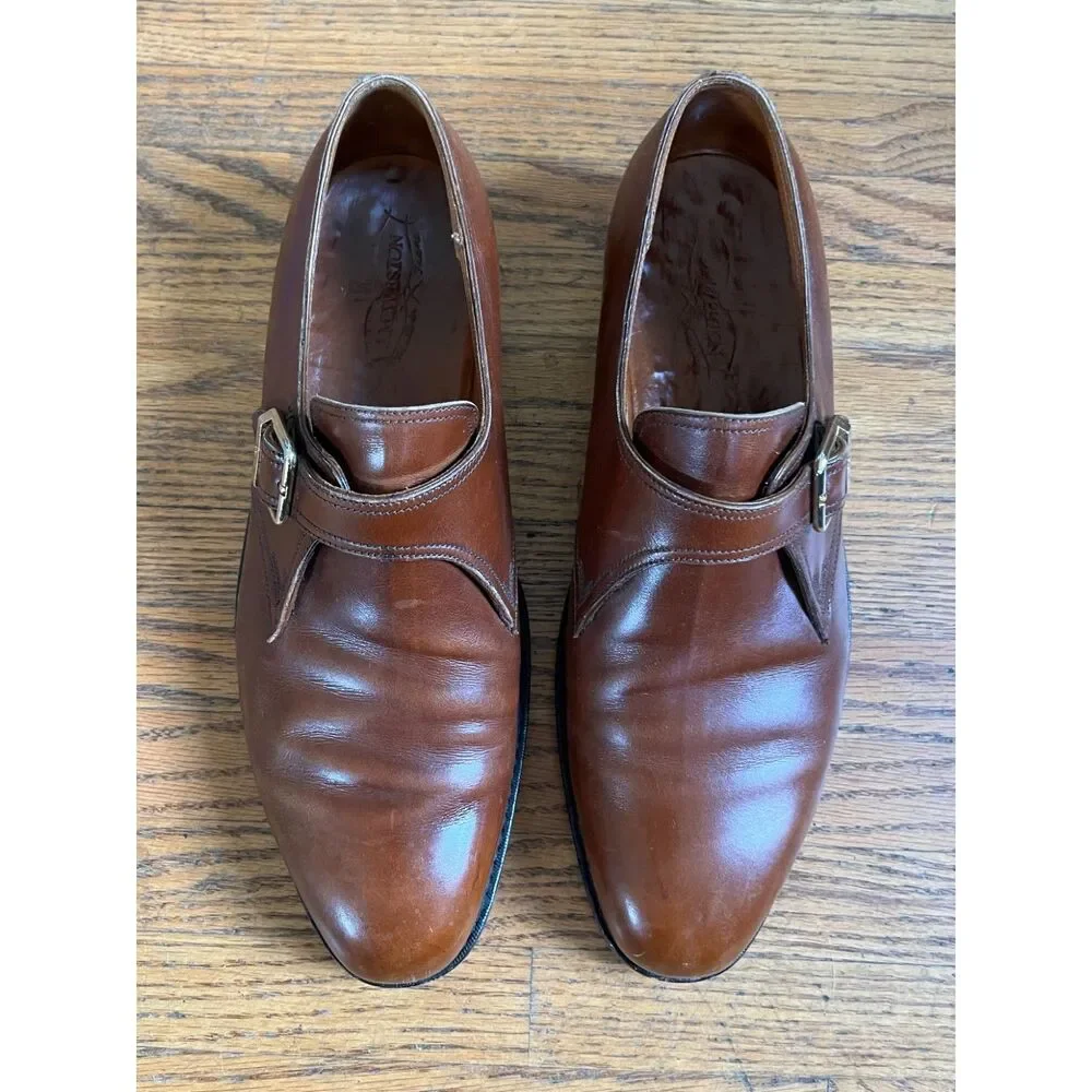 J.M.WESTON Brown Leather Monkstrap Buckle Dress Shoes   Mens Size 9